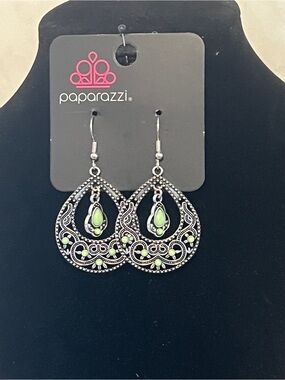 Paparazzi Lime Green Filigree Teardrop Earrings